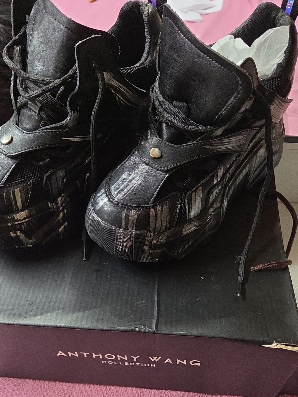 Anthony Wang DAMSON Black Platform Lace-Up Women’s Sneakers Brand New